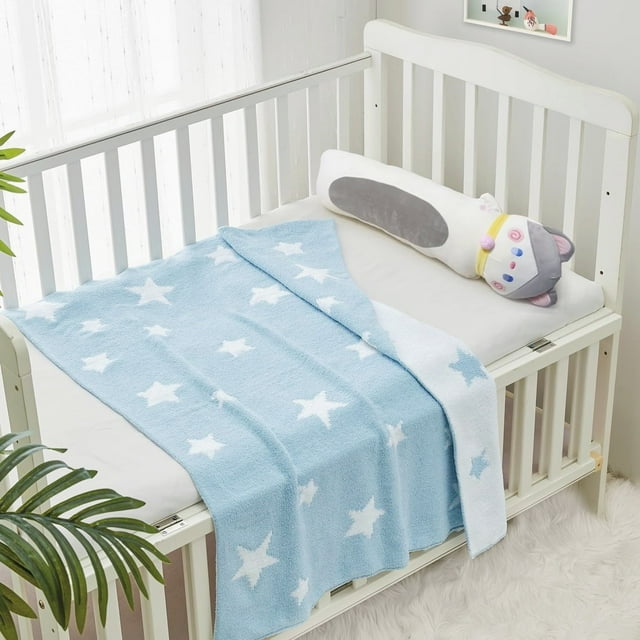 CREVENT 30"X40" Cozy Soft Warm Chenille Baby Blanket for Girls Boys, Newborn Essentials for Infant, Baby Shower Receiving Gift - Grey Star