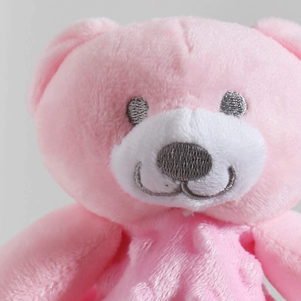 CREVENT Baby Comforting Security Blanket Lovey for Newborn Baby Girls Infants, Minky Dot Front + Sherpa Backing with Animal Face (Pink Bear)