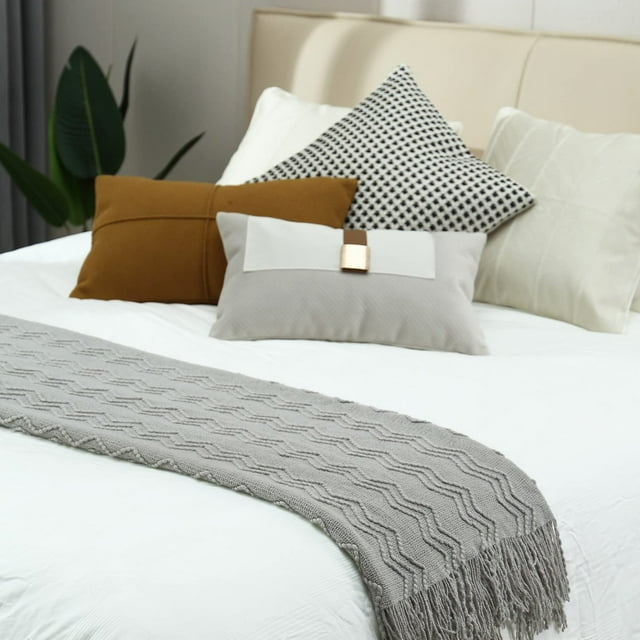 CREVENT Knitted Decorative Throw Blanket for Couch Sofa Chair Bed,Soft Warm Cozy Light Weight for Spring Summer Fall (50''X60'' Light Grey)