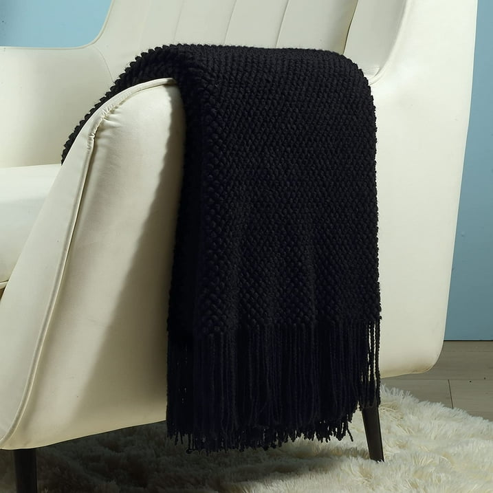 CREVENT Farmhouse Couch Sofa Throw Blanket for Bedroom Living Room Decoration, Soft Warm Cozy Light Weight for Spring Summer Fall (50''X60'' Black)