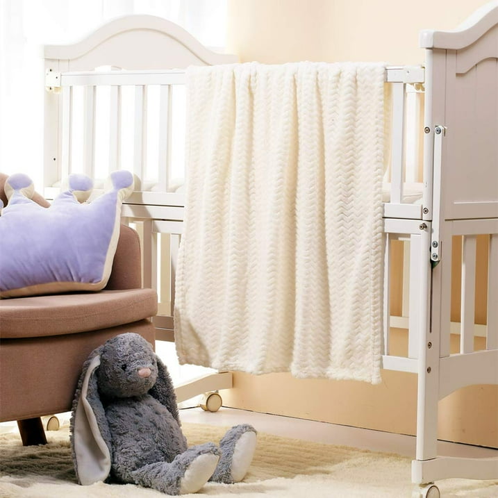 CREVENT 30''X40'' Cozy Fluffy Warm Fleece Infant Blanket for Girls & Boys Toddler Crib Cot Stroller - Wave Ivory/White