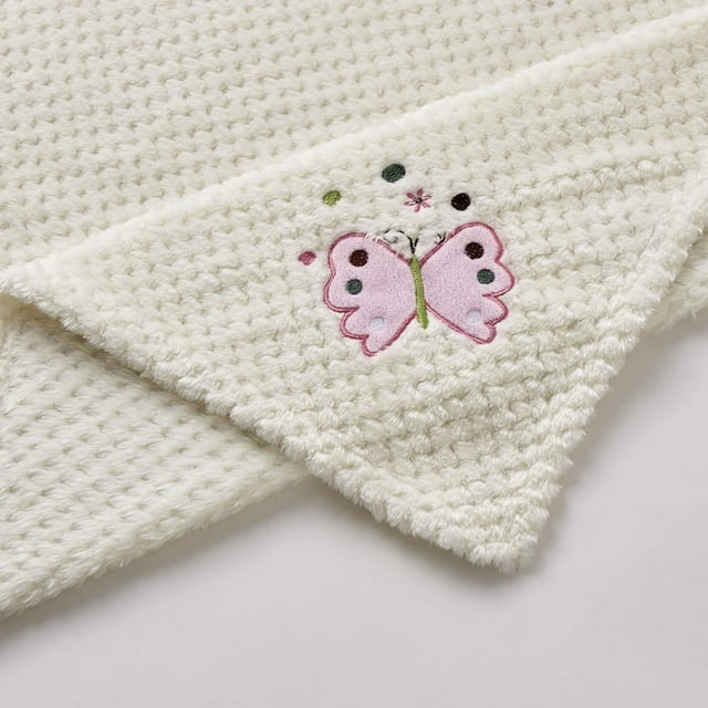 CREVENT Cute Cozy Fluffy Warm Baby Blanket Nap Throws for Girls Boys Infants, Baby Shower Birthday Newborn's Gift, Ivory Butterfly, 30''X40''