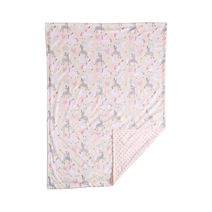 CREVENT Minky Baby Blanket for Girls - Soft Plush Receiving Blanket for Newborns bed - 30x40 Inches(Unicorn)