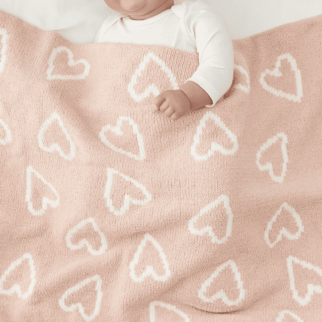CREVENT 30''X40'' Chenille Warm Baby Blanket for Boys Infants Toddlers' Bedding Crib Cot Stroller, Baby Shower Birthday Newborn's Gift, Unisex,Pink Heart