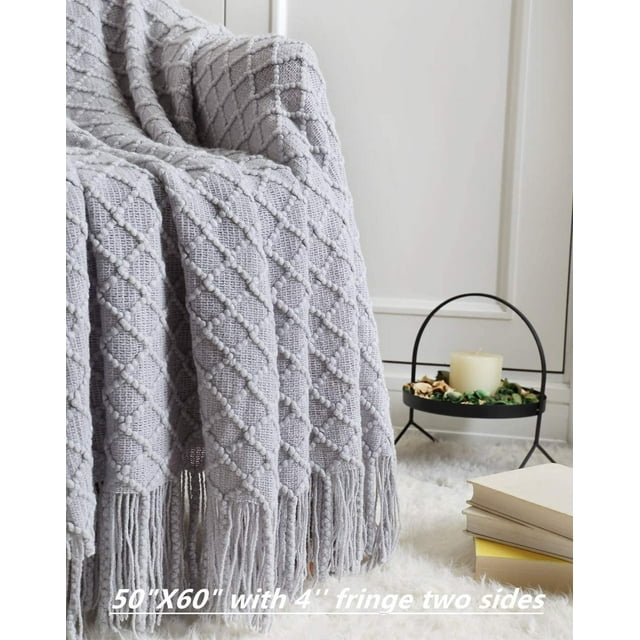 CREVENT Rustic Farmhouse Couch Sofa Throw Blanket for Bedroom Living Room Decoration, Soft Warm Cozy Light Weight for Spring Summer (50''X60'' Light Grey)