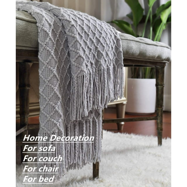 CREVENT Rustic Farmhouse Couch Sofa Throw Blanket for Bedroom Living Room Decoration, Soft Warm Cozy Light Weight for Spring Summer (50''X60'' Light Grey)