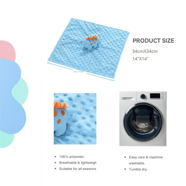CREVENT Cozy Plush Baby Security Blanket Loveys for Baby Boys, Minky Dot Front + Sherpa Backing with Animal Face (Blue Dinosaur)