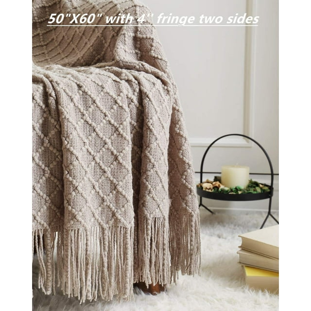 CREVENT Throw Blanket for Couch Sofa Chair Bed Home Decoration, Soft Warm Cozy Light Weight for Spring Summer (50''X60'' Beige/Khaki)