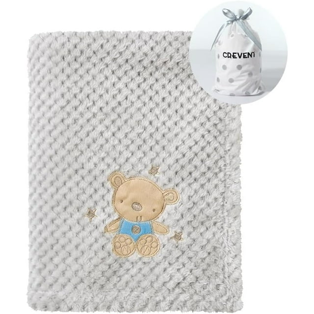 CREVENT Baby Blankets Grey Gift Set for Boys Girls, Bear Baby Blanket,Bunny Security Blanket with A Gift Bag, Unisex, 2 Items