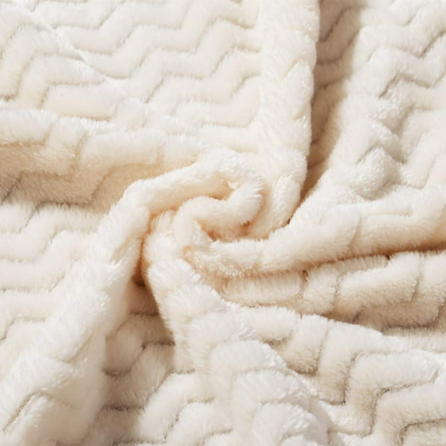 CREVENT 30''X40'' Cozy Fluffy Warm Fleece Infant Blanket for Girls & Boys Toddler Crib Cot Stroller - Wave Ivory/White