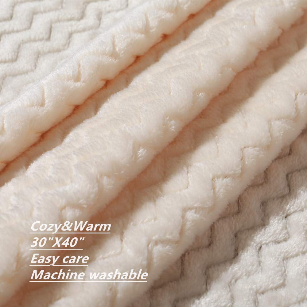 CREVENT 30''X40'' Cozy Fluffy Warm Fleece Infant Blanket for Girls & Boys Toddler Crib Cot Stroller - Wave Ivory/White