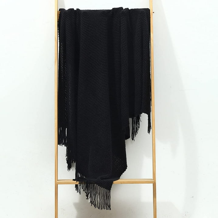 CREVENT Farmhouse Couch Sofa Throw Blanket for Bedroom Living Room Decoration, Soft Warm Cozy Light Weight for Spring Summer Fall (50''X60'' Black)