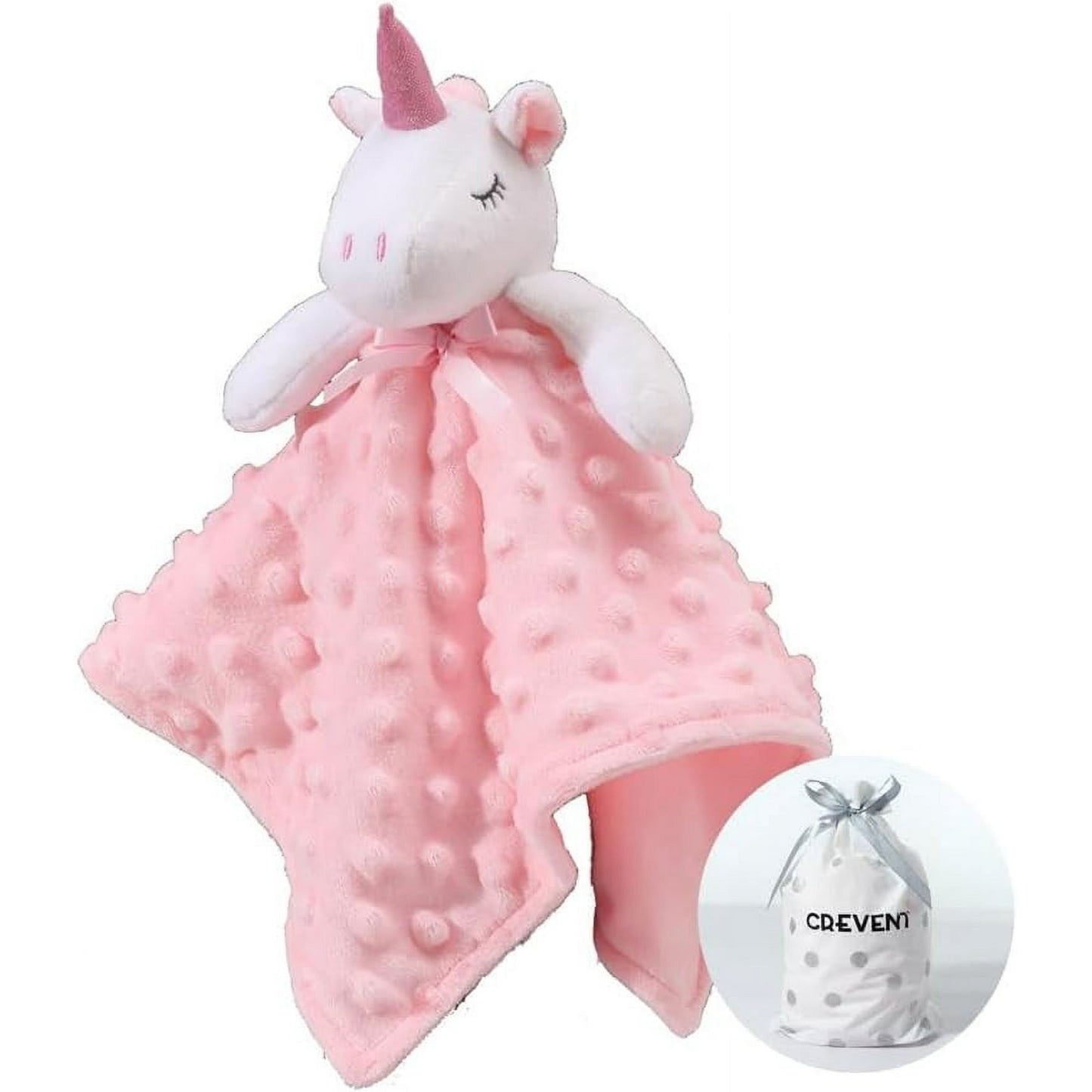 CREVENT Cozy Baby Blankets Pink Gift Set for Boys Girls, Pink Unicorn Minky Blanket, Unicorn Security Blanket with A Gift Bag, Unisex, 2 Items