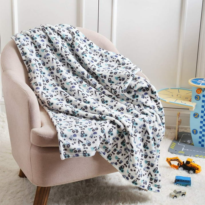 CREVENT Cute Lightweight Cozy Warm Baby Blanket for Infant Toddler Newborn Crib Cot Stroller,Unisex,30"X40",Blue Truck