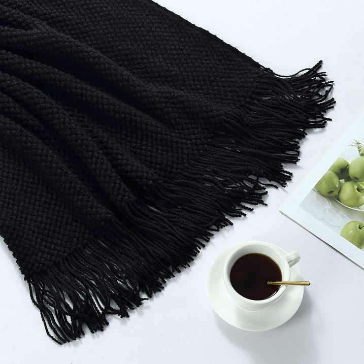 CREVENT Farmhouse Couch Sofa Throw Blanket for Bedroom Living Room Decoration, Soft Warm Cozy Light Weight for Spring Summer Fall (50''X60'' Black)