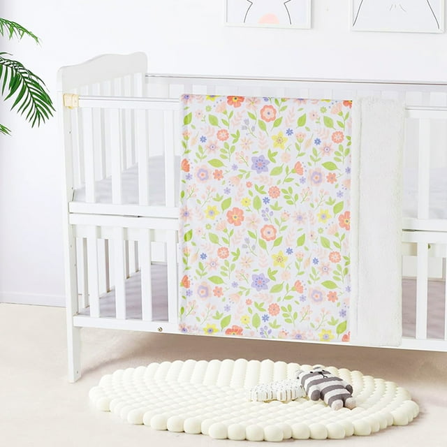 CREVENT Minky Sherpa Warm Baby Blanket for Girls Boys, Soft Plush Receiving Blanket for Newborns, 30''x40'', Colorful Daisy