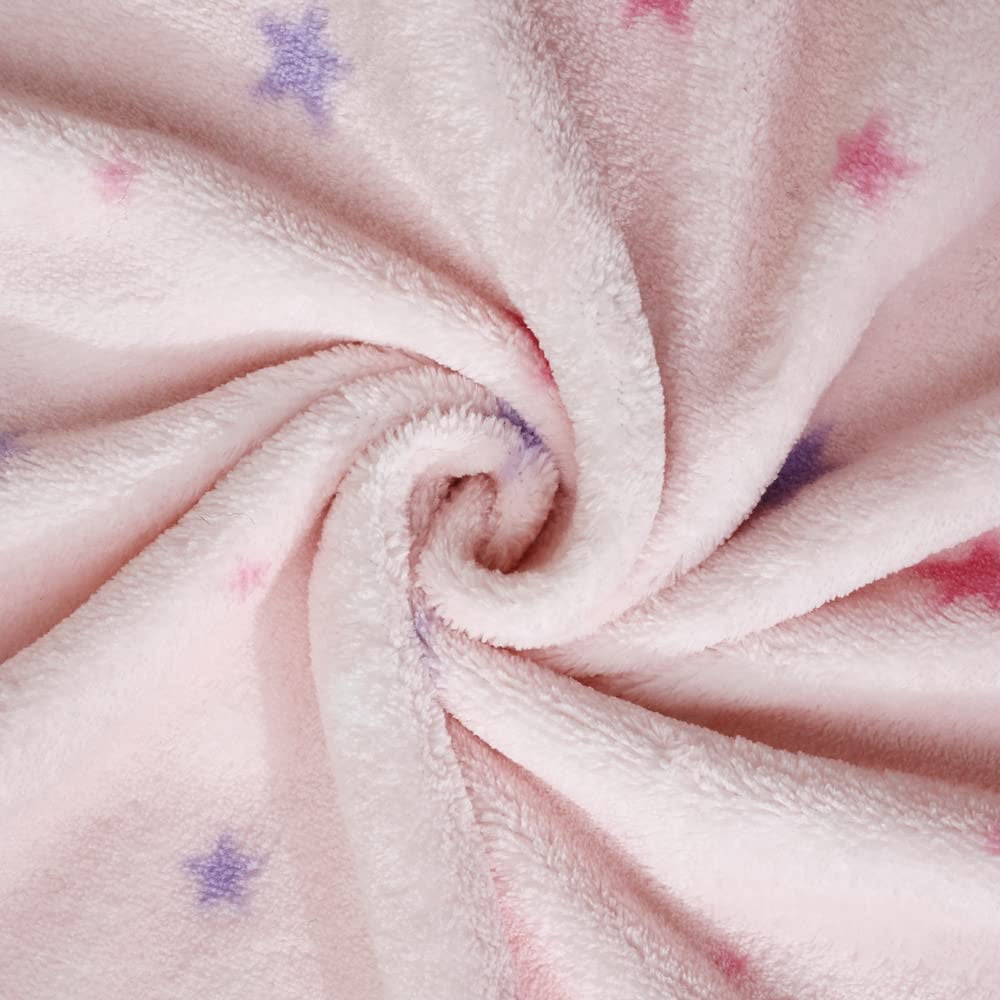 CREVENT 30''X40'' Breathable Soft Cozy Plush Fleece Baby Girls Blanket for Infants Toddlers' Bedding Crib Cot Stroller, Baby Shower Birthday Newborn's Gift - Pink Star