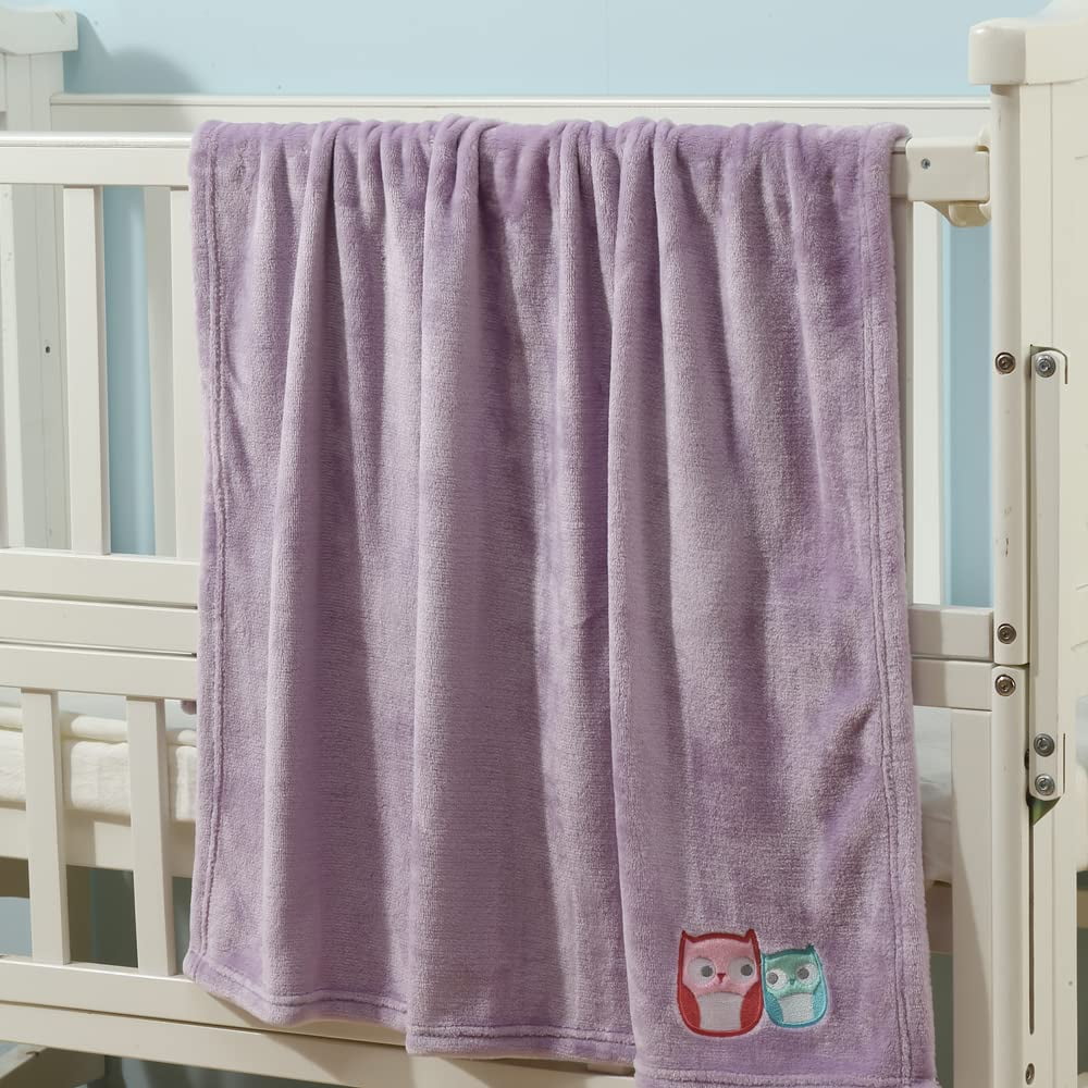 CREVENT 30''X40'' Cozy Fluffy Warm Fleece Baby Nursery Blanket for Unisex Infant Toddler Crib Cot Stroller - Lavender Owl