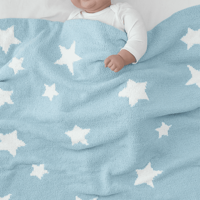 CREVENT 30"X40" Cozy Soft Warm Chenille Baby Blanket for Girls Boys, Newborn Essentials for Infant, Baby Shower Receiving Gift - Grey Star