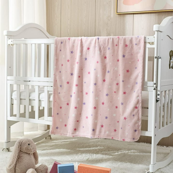 CREVENT 30''X40'' Breathable Soft Cozy Plush Fleece Baby Girls Blanket for Infants Toddlers' Bedding Crib Cot Stroller, Baby Shower Birthday Newborn's Gift - Pink Star