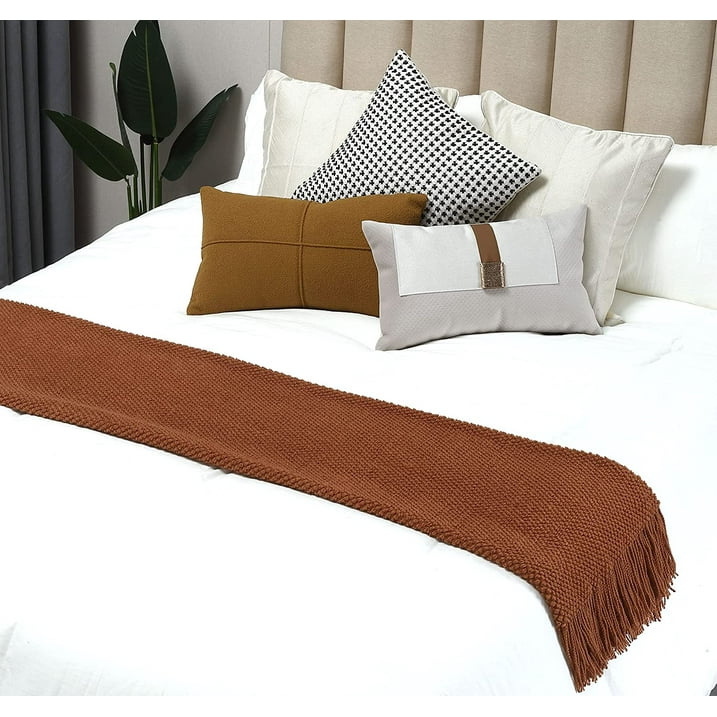 CREVENT Rustic Farmhouse Knit Throw Blanket for Couch Sofa Chair Bed Home Decoration, Soft Warm Cozy Light Weight for Spring Summer Fall (50''X60'' Caramel)