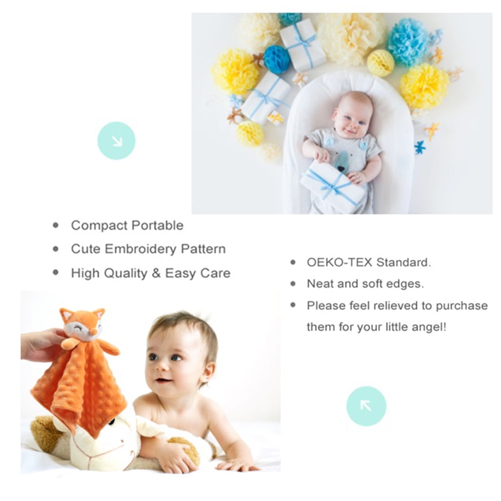 CREVENT Soft Plush Animal Face Security Blankets for Boys and Girls, Great Gifts for Birthday Baby Shower (Orange Fox)