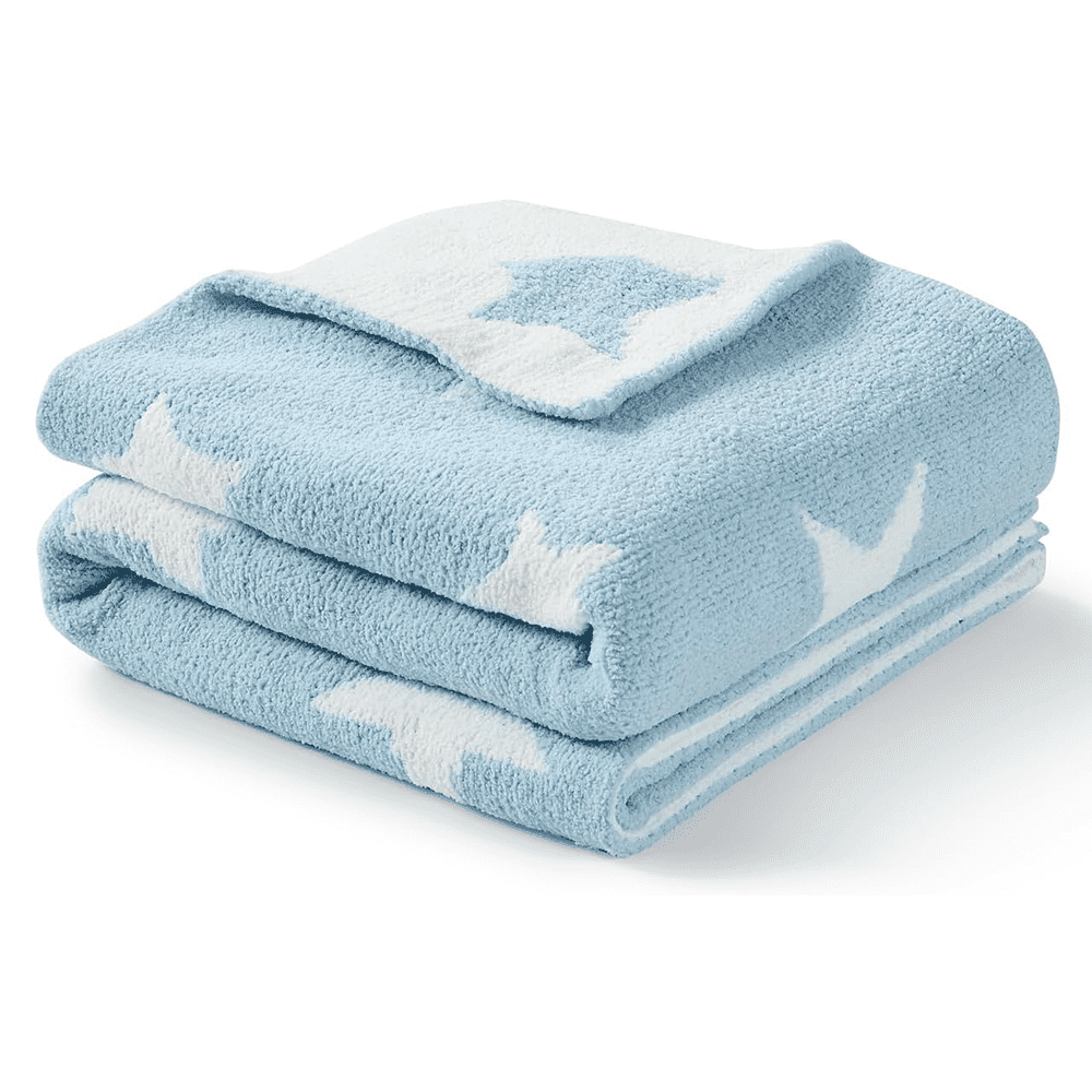 CREVENT 30"X40" Cozy Soft Warm Chenille Baby Blanket for Girls Boys, Newborn Essentials for Infant, Baby Shower Receiving Gift - Grey Star