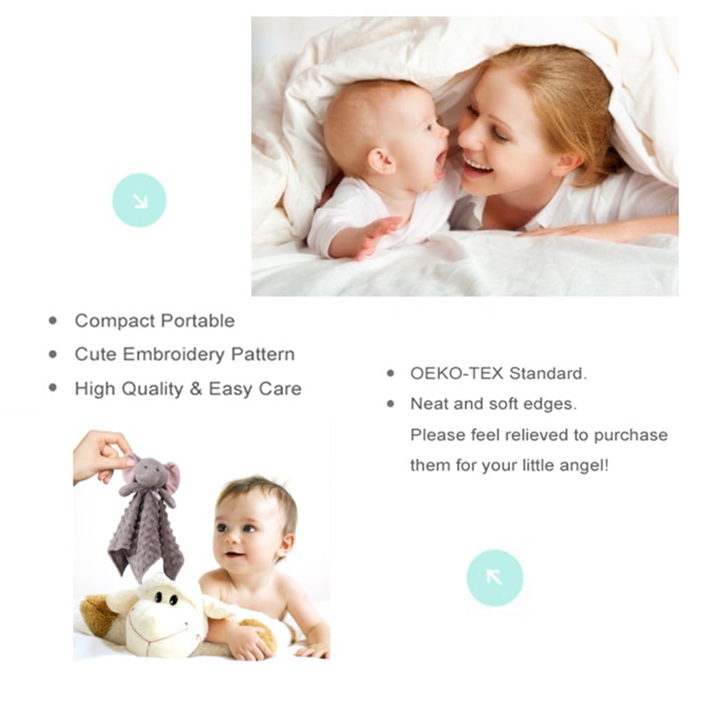 CREVENT Cozy Plush Baby Security Blanket Loveys for Baby Boys and Girls, Minky Dot Front + Sherpa Backing with Animal Face (Grey Elephant)