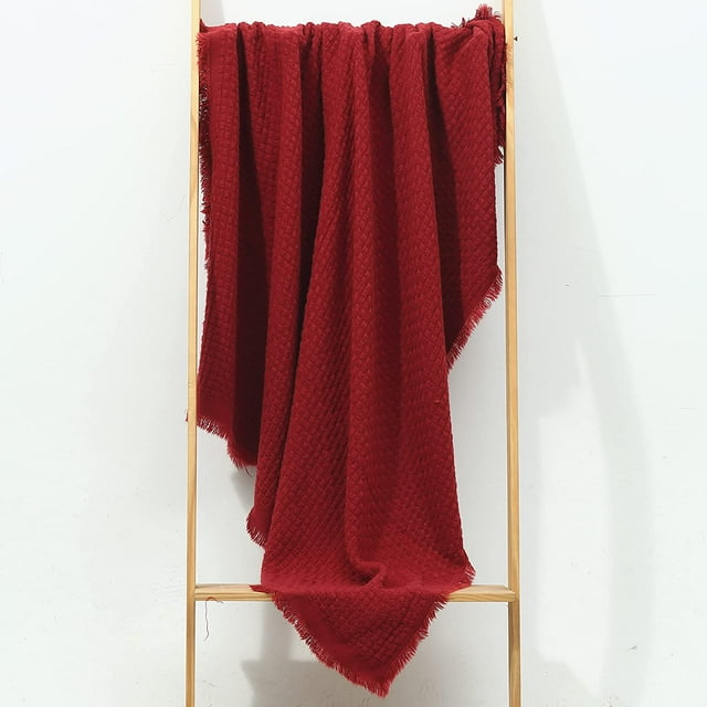 CREVENT Farmhouse Boho Knitted Throw Blanket for Couch Sofa Chair Bed Home Decoration, Soft Warm Cozy Light Weight for Spring Summer Fall, 50''X60'' ,Christmas Red