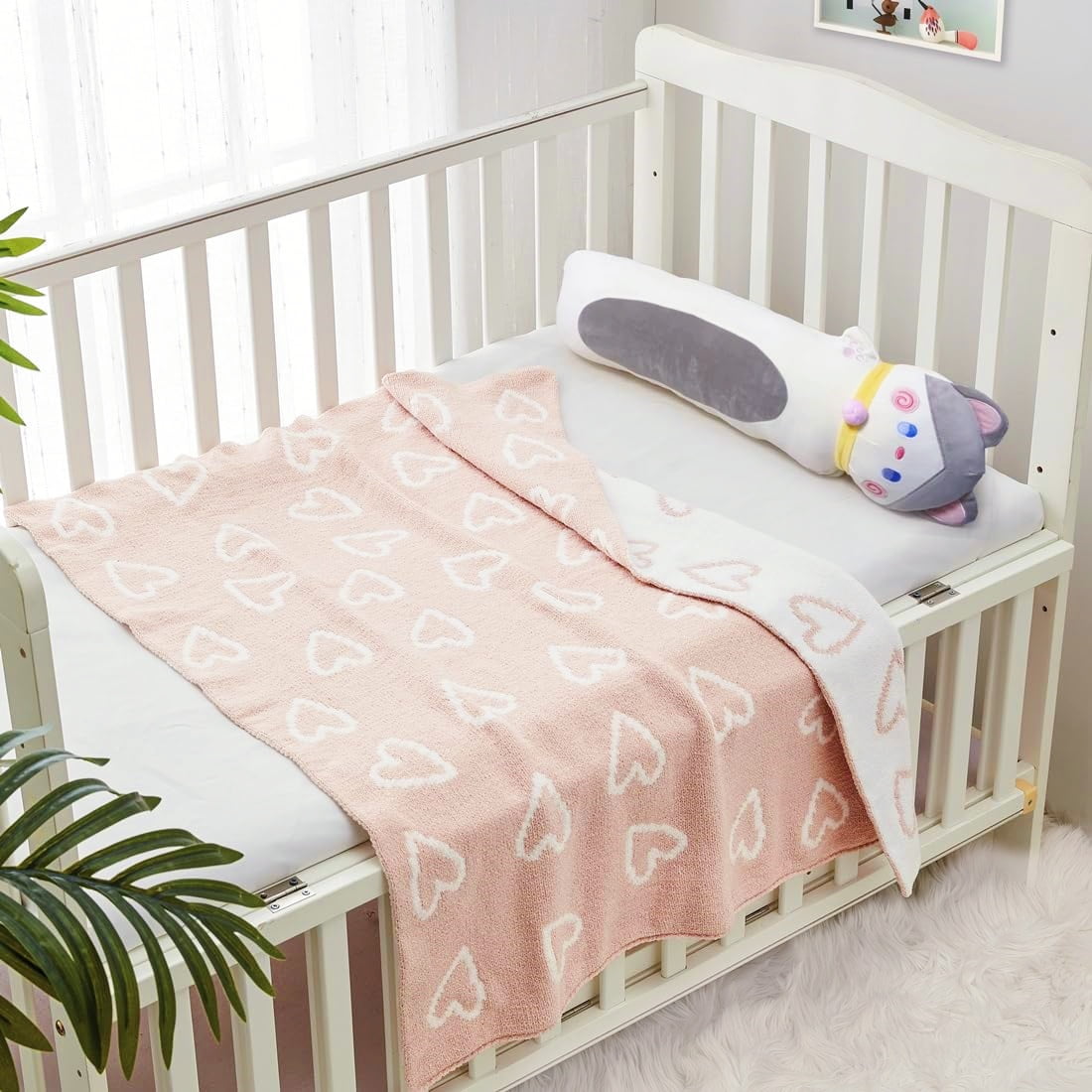 CREVENT 30''X40'' Chenille Warm Baby Blanket for Boys Infants Toddlers' Bedding Crib Cot Stroller, Baby Shower Birthday Newborn's Gift, Unisex,Pink Heart