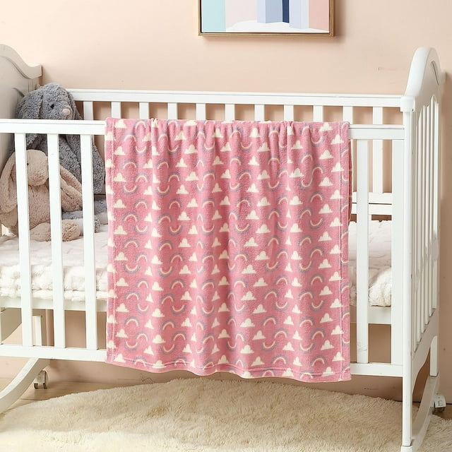 CREVENT 30''X40'' Cozy Fluffy Warm Fleece Baby Crib Blanket for Unisex Infant Toddler Crib Cot Stroller (Coral Red Rainbow)