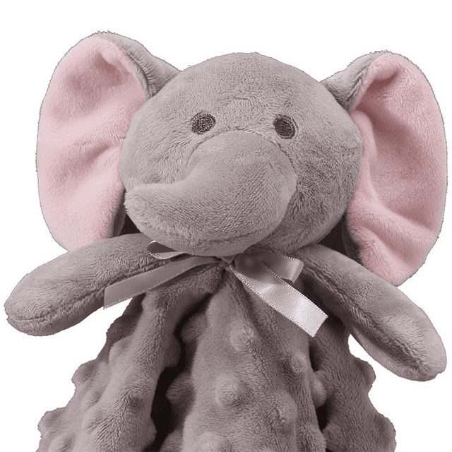 CREVENT Cozy Plush Baby Security Blanket Loveys for Baby Boys and Girls, Minky Dot Front + Sherpa Backing with Animal Face (Grey Elephant)