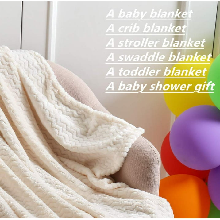 CREVENT 30''X40'' Cozy Fluffy Warm Fleece Infant Blanket for Girls & Boys Toddler Crib Cot Stroller - Wave Ivory/White