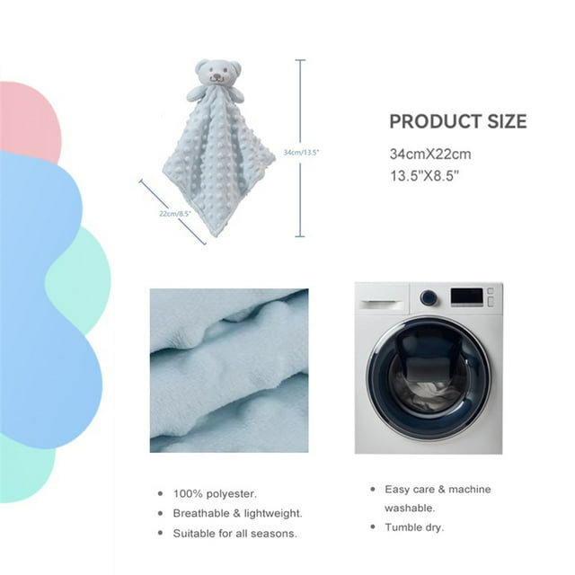 CREVENT Plush Cozy Lovey Security Blanket with Minky Dot, for Newborn Boy or Girl,Unisex,Blue Bear