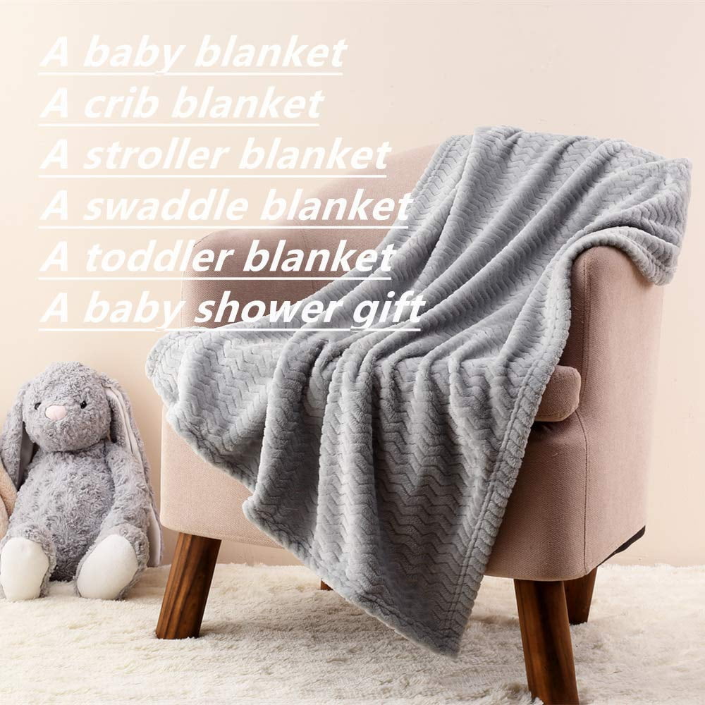 CREVENT 30''X40'' Cozy Fluffy Warm Fleece Baby Crib Blanket for Unisex Infant Toddler Crib Cot Stroller - Wave Grey