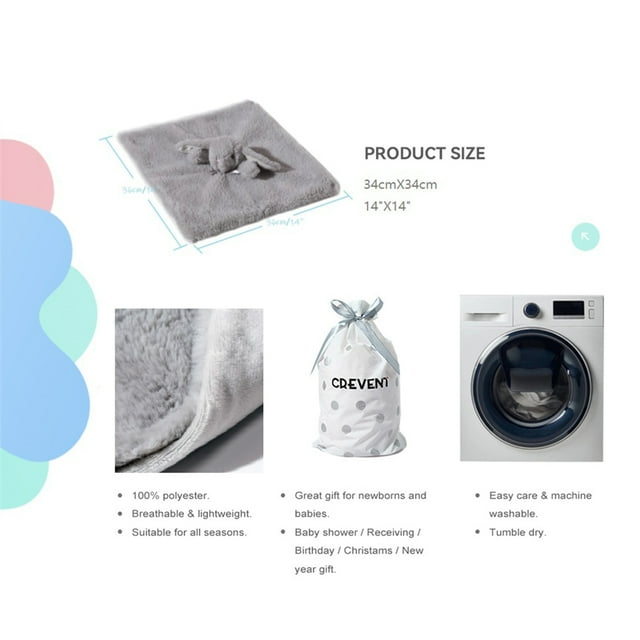 CREVENT Cozy Plush Baby Security Blanket for Baby Boys and Girls, Baby shower Birthday Gift, Unisex, Grey Bunny