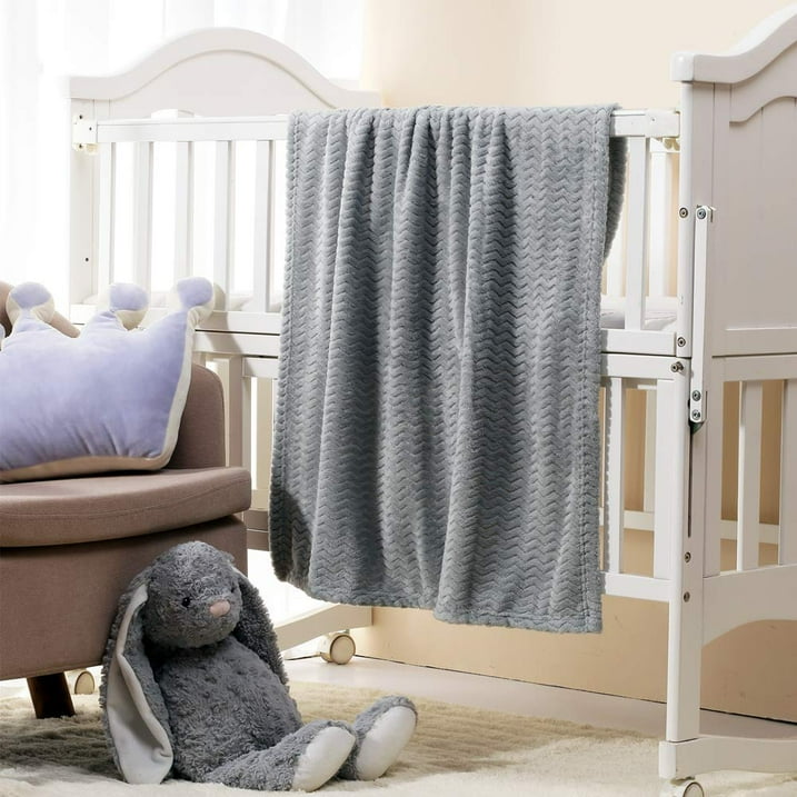 CREVENT 30''X40'' Cozy Fluffy Warm Fleece Baby Crib Blanket for Unisex Infant Toddler Crib Cot Stroller - Wave Grey