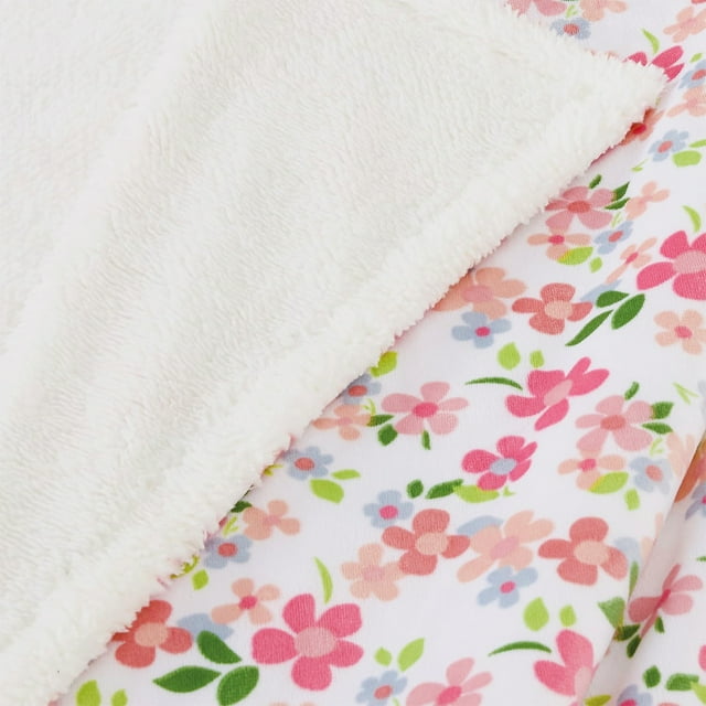 CREVENT Minky Sherpa Warm Baby Blanket for Girls Boys, Soft Plush Receiving Blanket for Newborns, 30''x40'' ,Pink Flowers