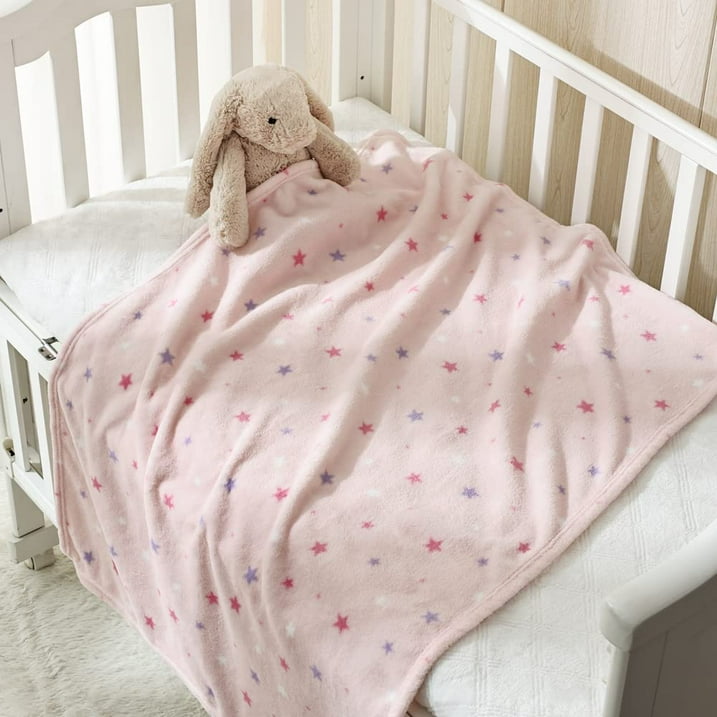CREVENT 30''X40'' Breathable Soft Cozy Plush Fleece Baby Girls Blanket for Infants Toddlers' Bedding Crib Cot Stroller, Baby Shower Birthday Newborn's Gift - Pink Star