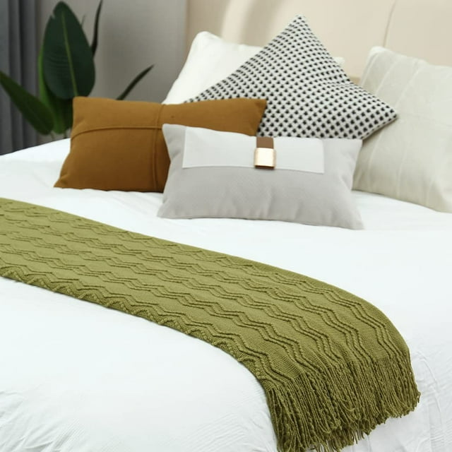 CREVENT Knitted Spring Throw Blanket for Couch Sofa, Suitable for Adult, 50''X60'', Avocado Green