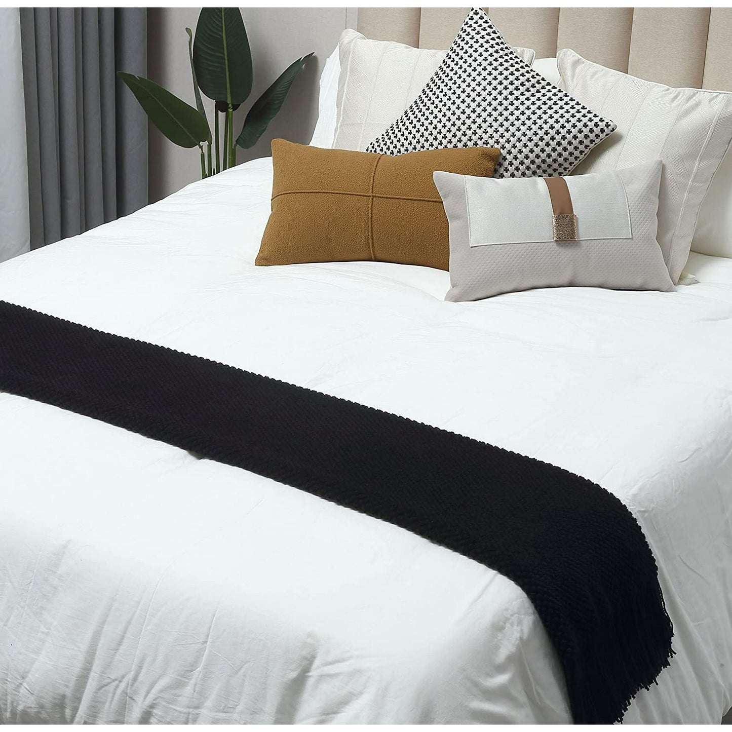 CREVENT Farmhouse Couch Sofa Throw Blanket for Bedroom Living Room Decoration, Soft Warm Cozy Light Weight for Spring Summer Fall (50''X60'' Black)
