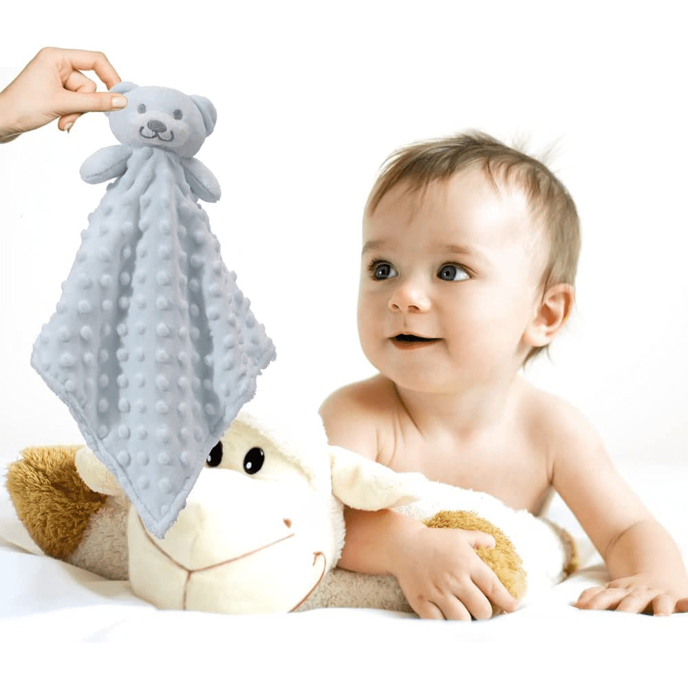 CREVENT Plush Cozy Lovey Security Blanket with Minky Dot, for Newborn Boy or Girl,Unisex,Blue Bear