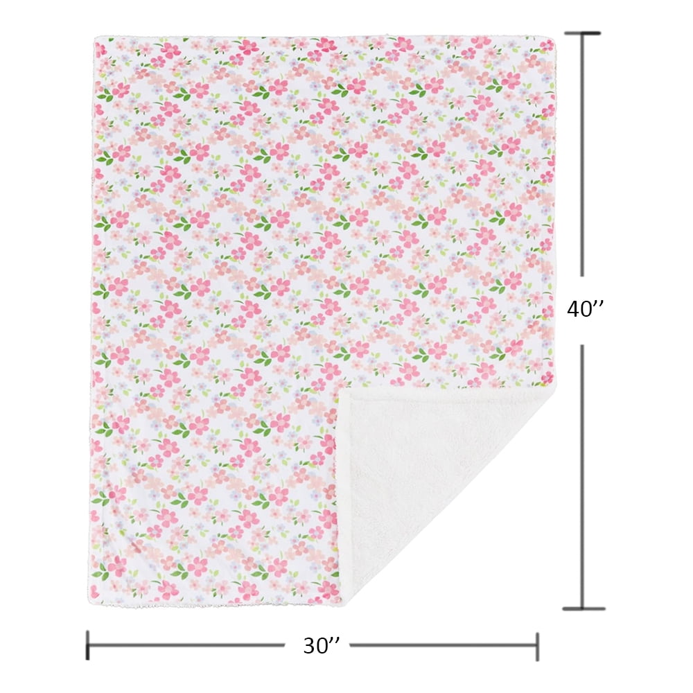 CREVENT Minky Sherpa Warm Baby Blanket for Girls Boys, Soft Plush Receiving Blanket for Newborns, 30''x40'' ,Pink Flowers