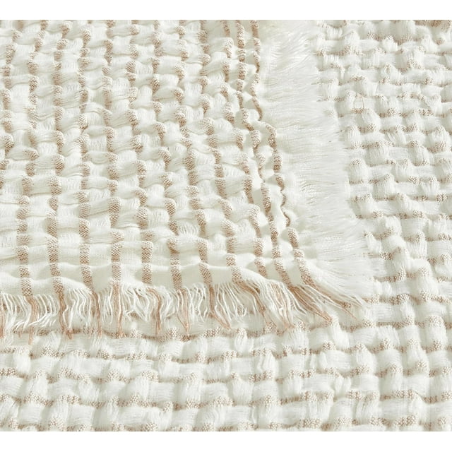 CREVENT 50"X60" Farmhouse Breathable Soft Waffle Throw Blanket for Couch Chair Bed, Outdoor Blanket for Travelling Wrap (Ivory)