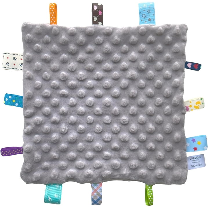 CREVENT Baby Gift Set Storage Basket with Baby Blanket,Security Blanket,Taggie,Gift Bag with Ribbon,Grey,Unisex,4Items