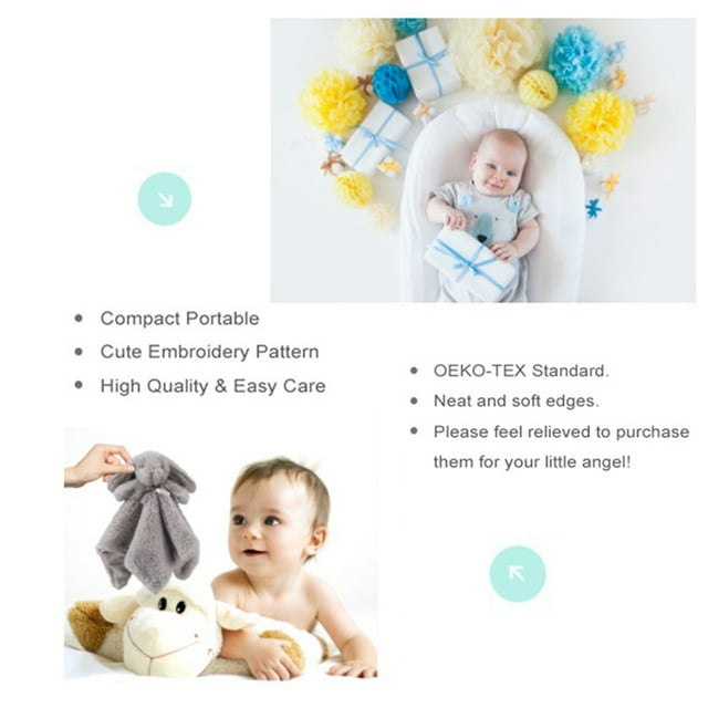 CREVENT Cozy Plush Baby Security Blanket for Baby Boys and Girls, Baby shower Birthday Gift, Unisex, Grey Bunny