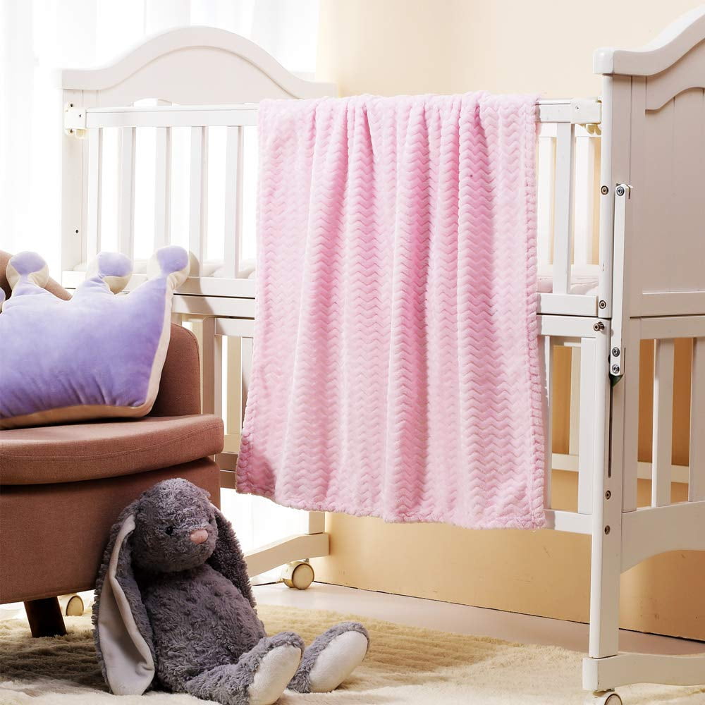 CREVENT 30''X40'' Cozy Fluffy Warm Fleece Infant Blanket for Girls & Boys Toddler Crib Cot Stroller - Wave Baby Pink