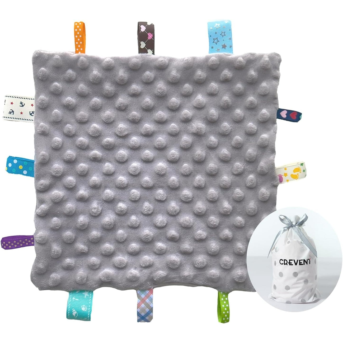 CREVENT Cozy Plush Baby Security Blanket SET for Newborns Baby Boys Girls, Baby Shower Gift, 2 items, Unisex, Grey Bunny+Tag