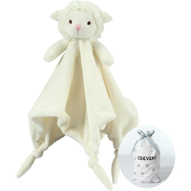 CREVENT Baby Gift Set Storage Basket with Baby Blanket,Security Blanket,Taggie,Gift Bag with Ribbon,Ivory,Unisex,4Items