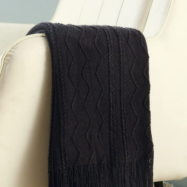 CREVENT Soft Spring Summer Throw Blanket for Couch Sofa, Suitable for Adult, 50''X60'', Dark Black